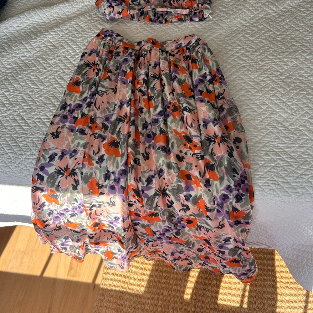 Astr Floral Midi Skirt in Pink, Orange & Purple